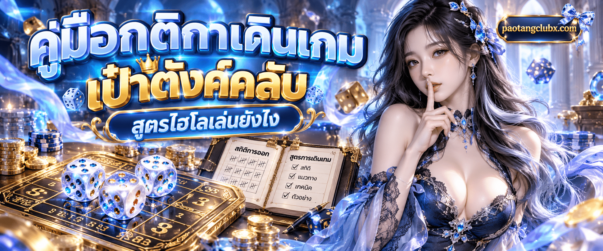 ภาพลูกเต๋าสามลูกวางบนแผ่นกระดานเดิมพัน เป๋าตังค์คลับ สูตรไฮโลเล่นยังไง มีสมุดบันทึกสถิติ